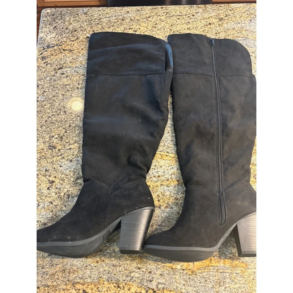 Lane‎ Bryant Knee High Boots Size 11W Black Suede High Heel Boots Sexy Boots